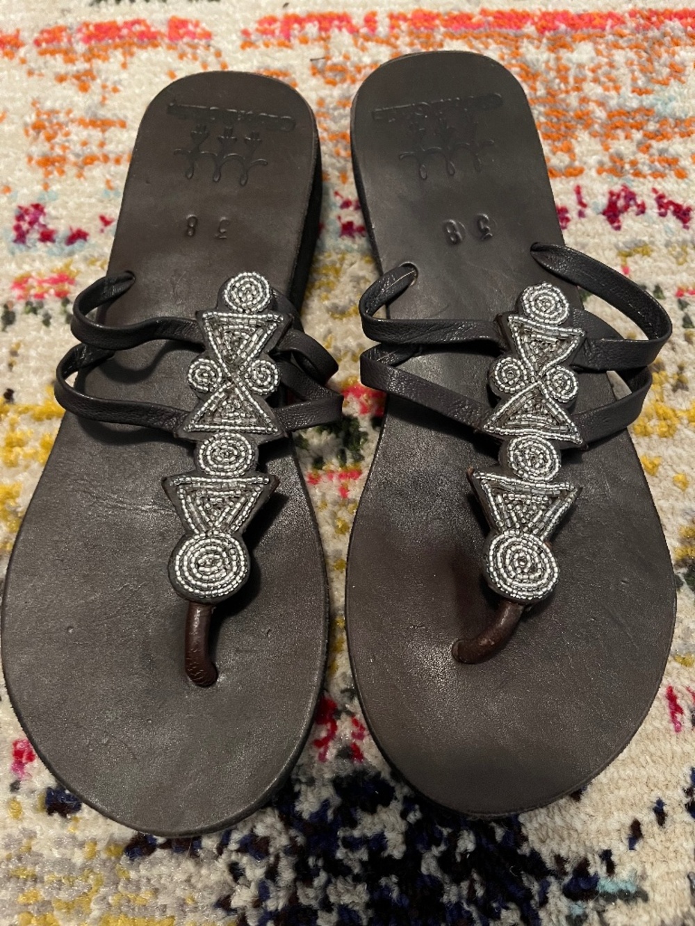 Global Girls Totem Silver & Black Leather Sandals